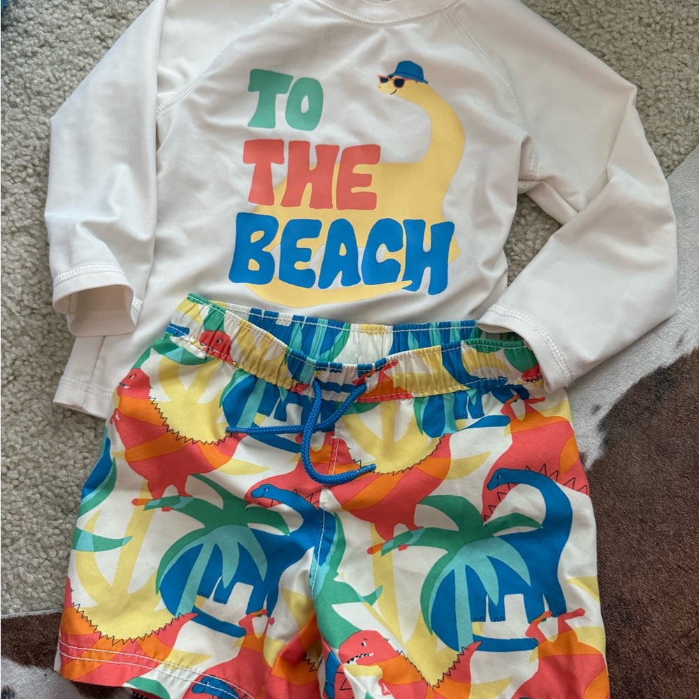 Old Navy White and Multicolor Kids Swim Rashguard Set